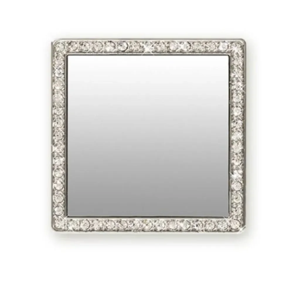 iDecoz Unbreakable Square Phone Mirror - Silver with Crystals